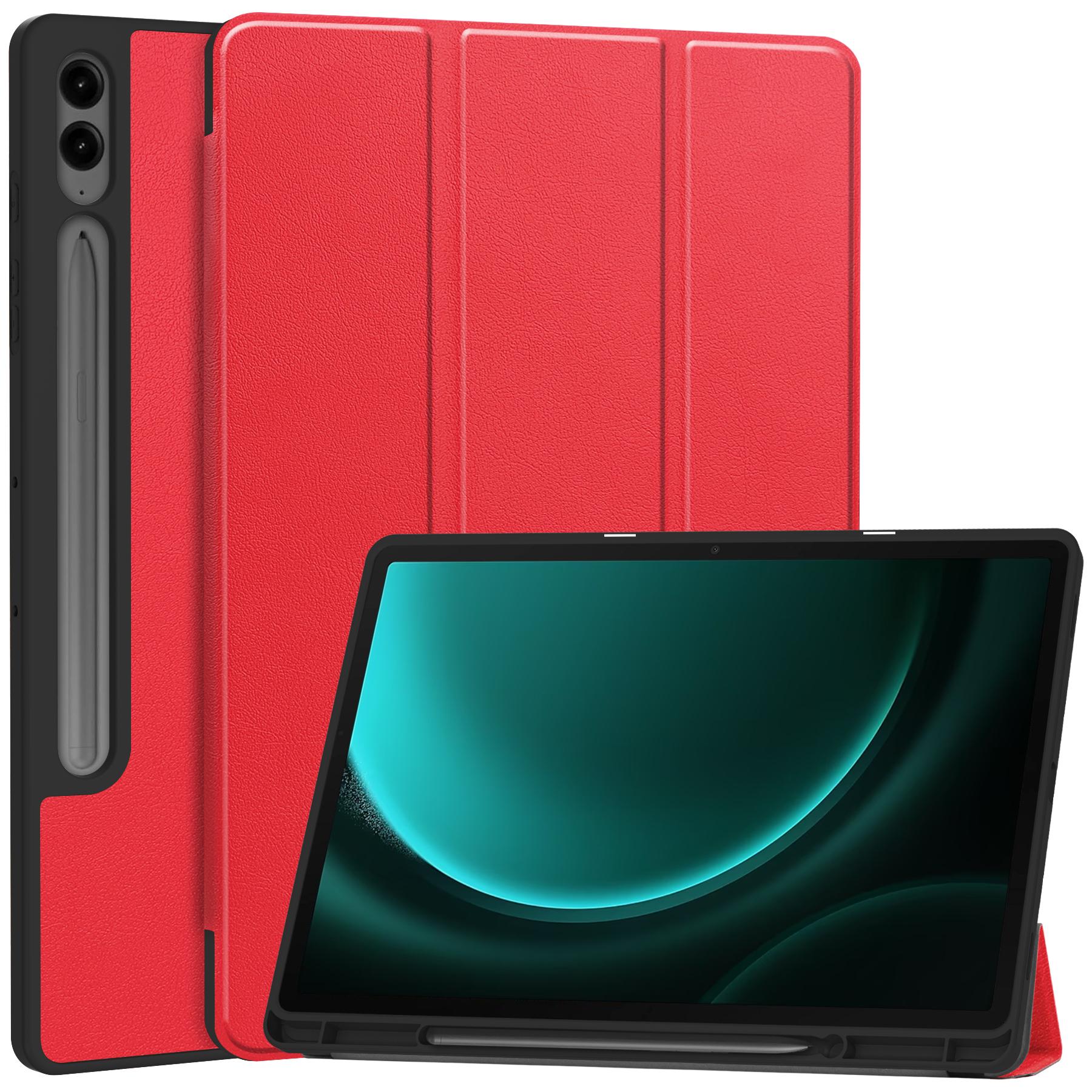 

For Samsung Galaxy Tab S10+ Case PU Leather+TPU Trifold Stand Tablet Cover with Pencil Holder Red