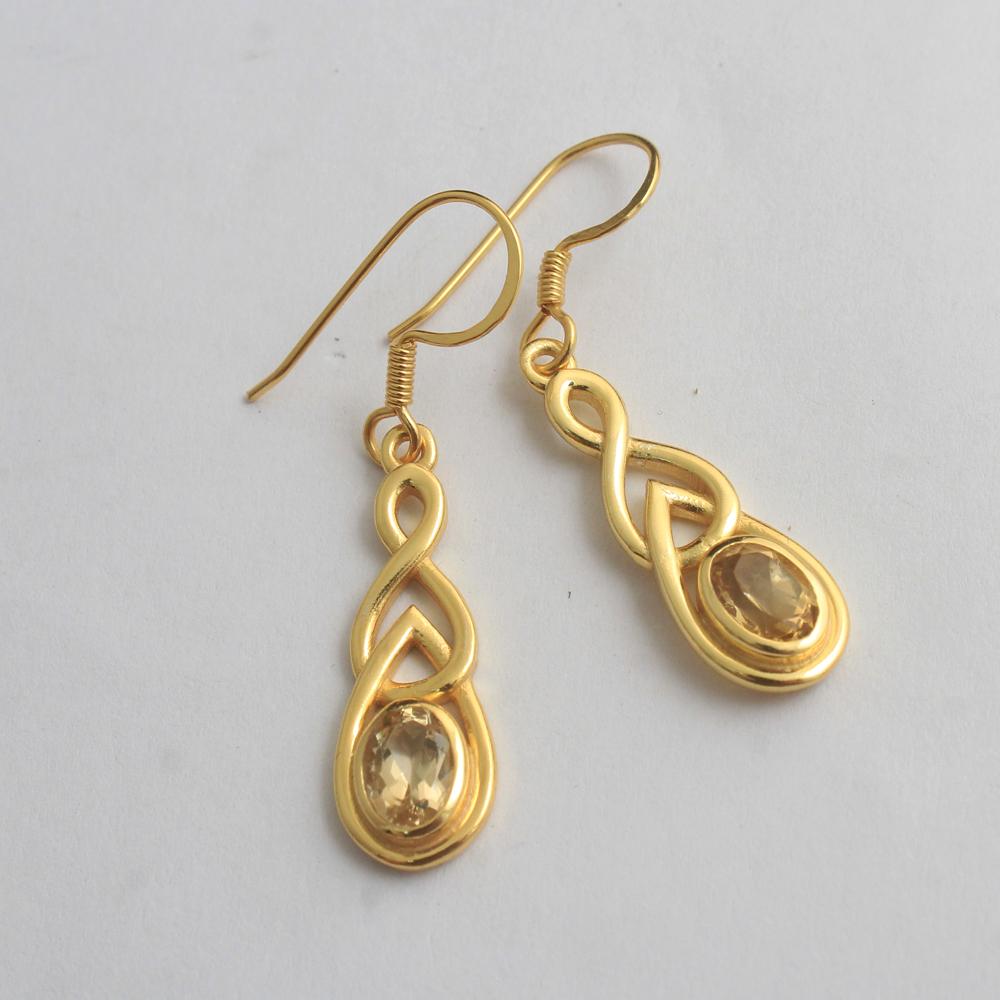 Citrine November Birthstone Yellow Gold Plated Earring 925 Sterling Silver Women Jewelry
