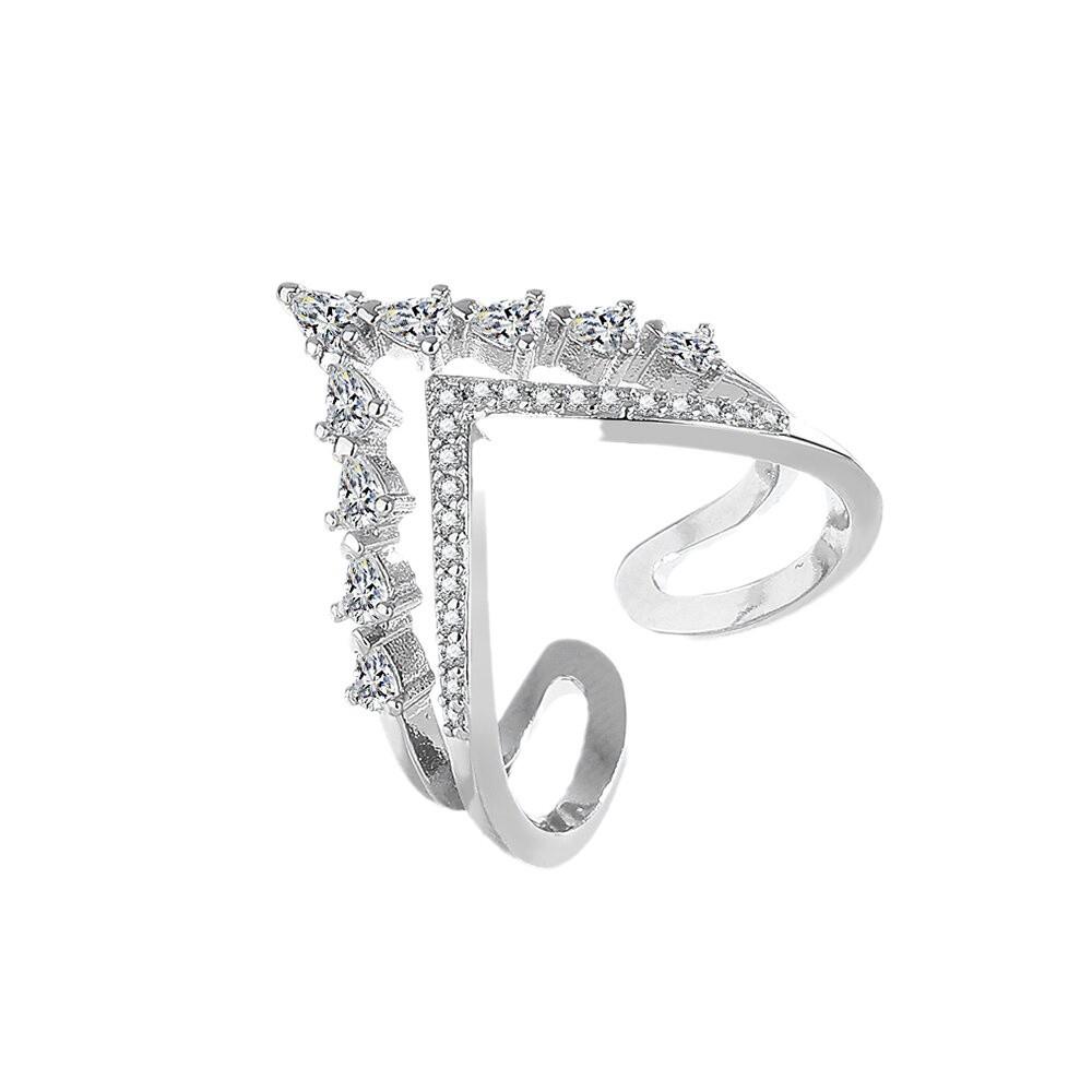 925  Silver Ring Hollow V-shaped Opening Ring Ladies Fashion Simple Birthday Party Wedding Anniversary Jewelry Gift