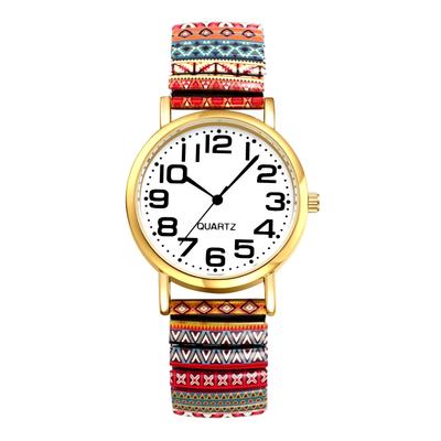 Bohemian Watch with Elastic Strap and Arabic Free Floral Waterproof Quartz Watch with Stretchable Stainless Steel Analog Colorful Ethnic Style Gift