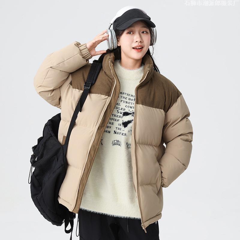 Couple cotton clothes corduroy splicing stand-up collar loose warm cotton clothes casual trendy jacket l