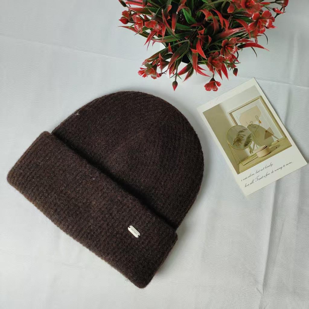 Wool blended knitted hat for women, thickened warm in autumn and winter, big head circumference, headgear, small face, wool hat for men