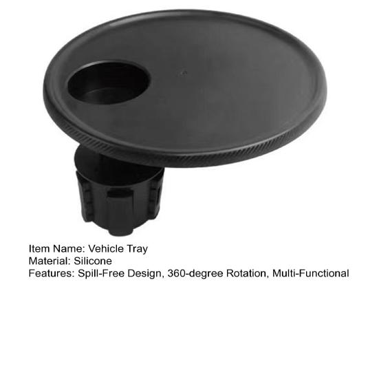 Car Table Tray with Cup Holder 360-degree Rotating Silicone Food Tray for Vehicle Portable Tea Tray for Back Seat
