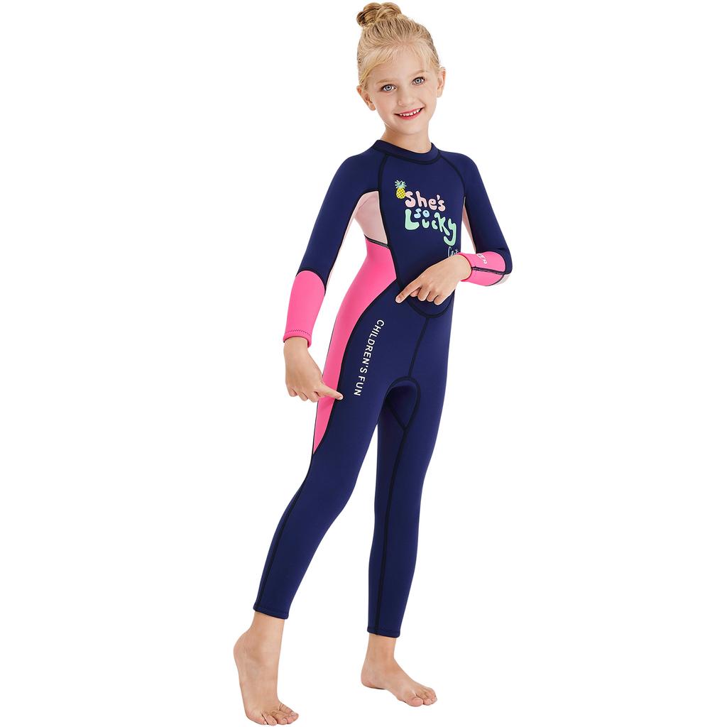 Girls Wetsuit Long Sleeve Diving Swimsuit with Safety Zipper Quick Dry One Piece Surf Suit for Water Sports