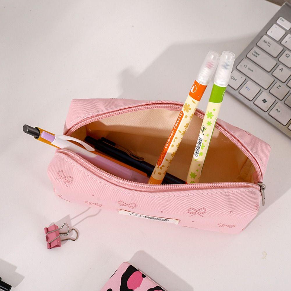 Pastel Color Pen Bag Bow Embroidery Pencil Pouch Durable Pencil Case  Students