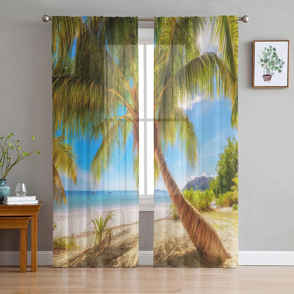 Arbor Baum See Landschaft Voile Vorhang Wohnzimmer Transparent Tüll Fenster Vorhänge Schlafzimmer Zubehör Dekor Durchsichtig Hergestellt aus Polyester Flächenbehandlung