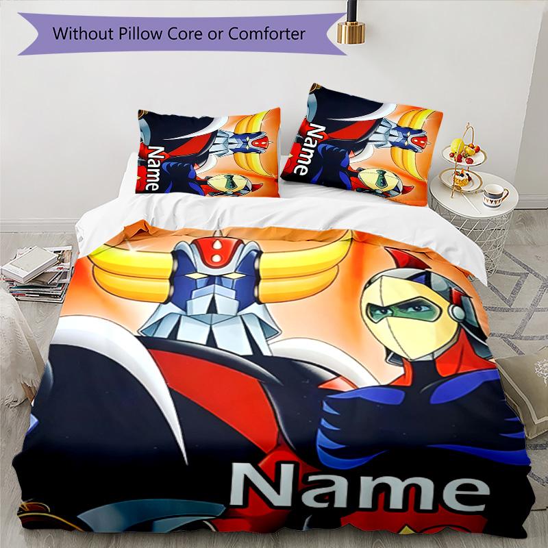 3pcs UFO Robot Grendizer2 Cover Set - Personalized Name, HD Printed Bedding with 1 Cover and 2 Pillowcases - Perfect for Home Decor, Easy Care