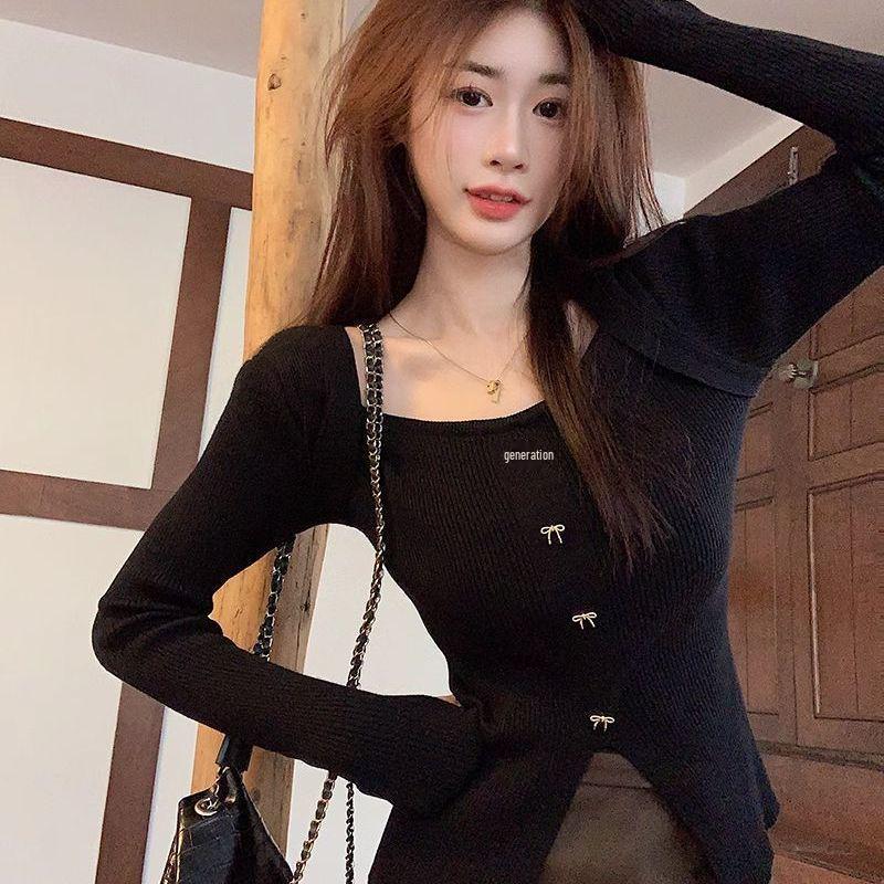 Pulover Top Slim Fit cu Mâneci Lungi și Decolteu în V pentru Femei, Toamnă/Iarnă 2025