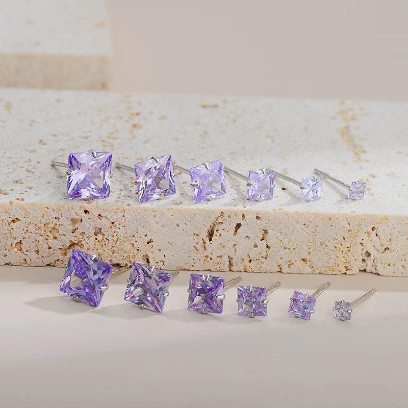 Beixi S925 Sterling Silver Light Purple Square Stud Earrings S925 Sterling Silver