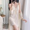 Ice and Snow Silk Women's Sexy Nightgown Two-piece Set Suspender Nightdress Thin Summer Ice Silk Pajamas Loungewear with Chest Pad