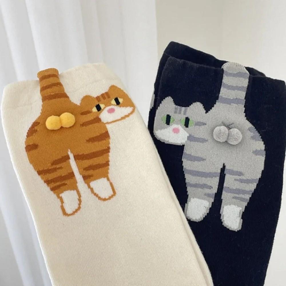Soft Cartoon Cat Socks Breathable Novelty Kitty Socks Cute 3D Cat Eggs Socks Lady