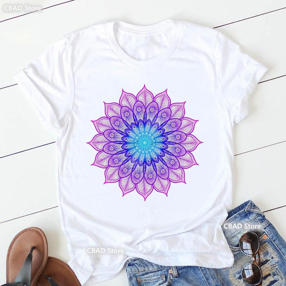 2024 Hot Sale Colorful Mandala Print Tshirt Girls Yoga Succulent Love T Shirt Women Zen Hobo Boho Paix Tshirt Female Streetwear