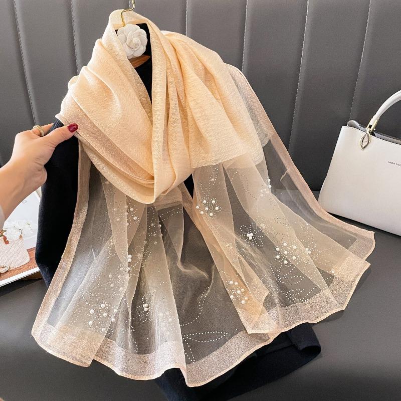 Women S Solid Color Rhinestone Beaded Scarf Warm Neck Wrap Spring Autumn