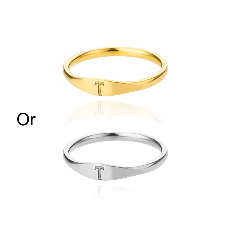 Initialen Ringen Voor Vrouwen Mannen Roestvrij Staal Initialen Ring A M K S Alfabet Naam Esthetische Bruiloft Sieraden Kerstcadeau 7&Platinum Color beige