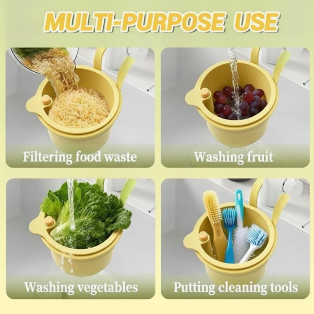 Kitchen Hanging Sink Drain Basket Press Type Automatic Residue Cleaning Filter Yellow12cm