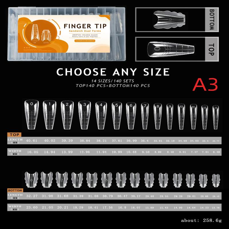 140Pcs Dual Forms Extension Nail Perfect Shape Builder Gel Sandwich System Nail Art Manicure Kit Reusable Salon Clear