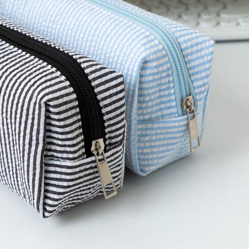 Multiunction Striped Pencil Case Water Resistant Polyester Pen Pouches Travel Cosmetics Bag For School Office Supplies