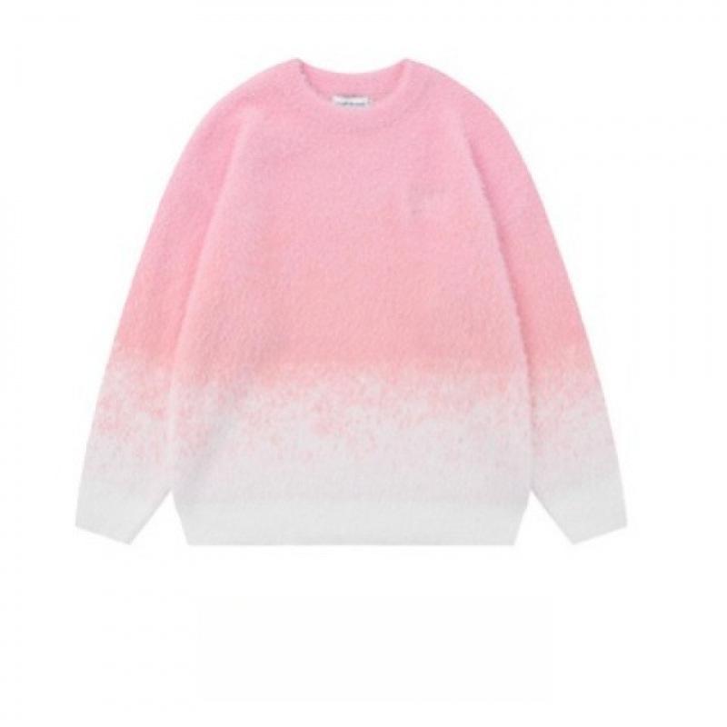 Men's High-End Gradient Color Sweater - Velvet, Round Neck, Long Sleeve Knit Pullover for Autumn/Winter.