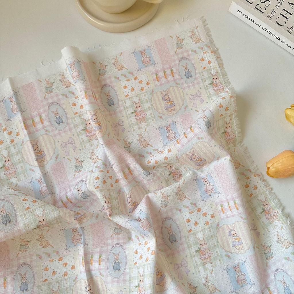 Handmade Cotton Cartoon Rabbit Print Pajamas Dress & Hair Accessories for Women and Children