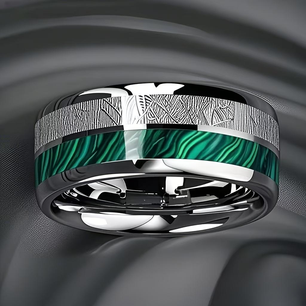 Bagues Fashion Ciel étoilé Bleu Foncé & Incrustation Météorite 8mm Couleur Cuivre Acier Inoxydable pour Hommes Femmes Bijoux de Mariage