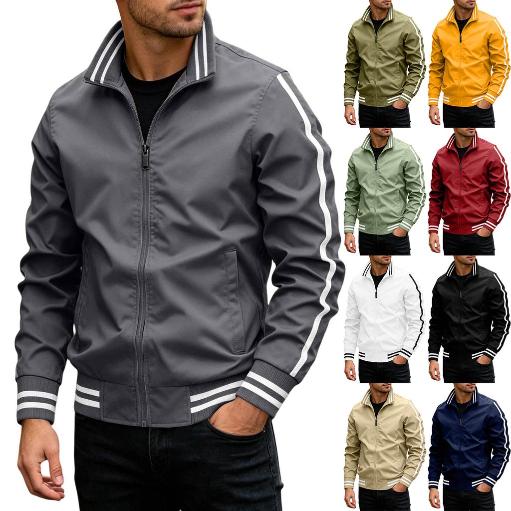 Men's Striped Casual Jacket Lightweight Fall Spring Jacket for Everyday Wear