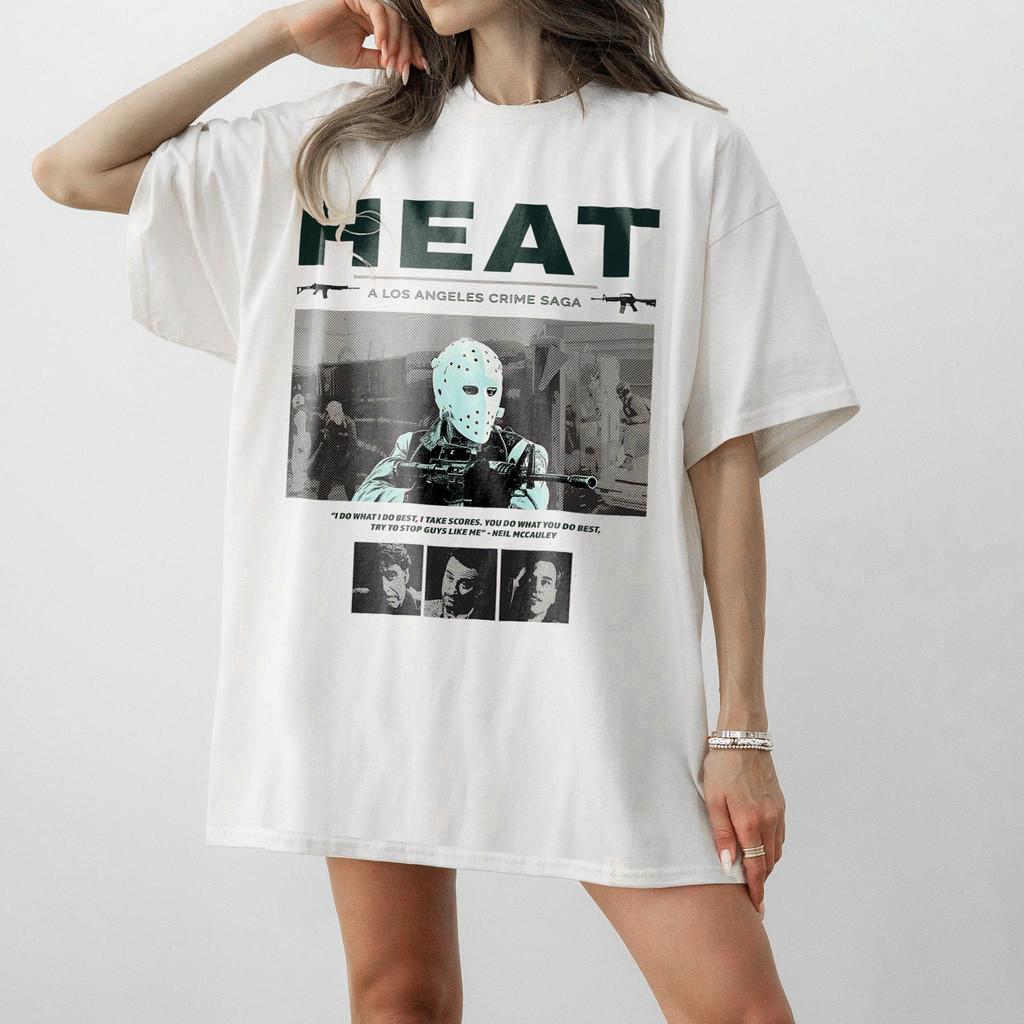 Streetwear Vintage Womens Heat Crime Cinema Movie TShirt Unisex Oversize Cotton Tee Top Casual Trend Loose Harajuku ONeck Summer