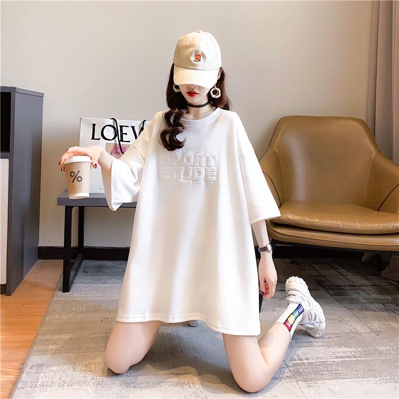 Women's European-Style Oversized 3D Letter T-Shirt with Round Neck & Half Sleeves for Summer 2026