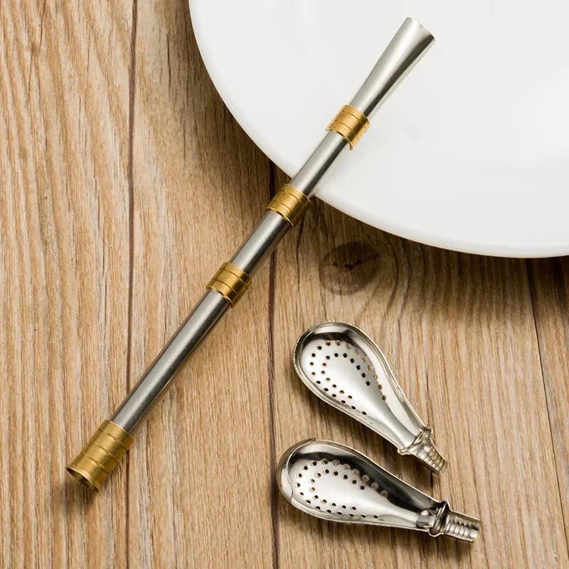 Tea Filter Yerba Mate Stainless Steel Tea Straws Bombilla Gourd Reusable Tea Tools Drinking Straw Spoon Washable Coffee Tool