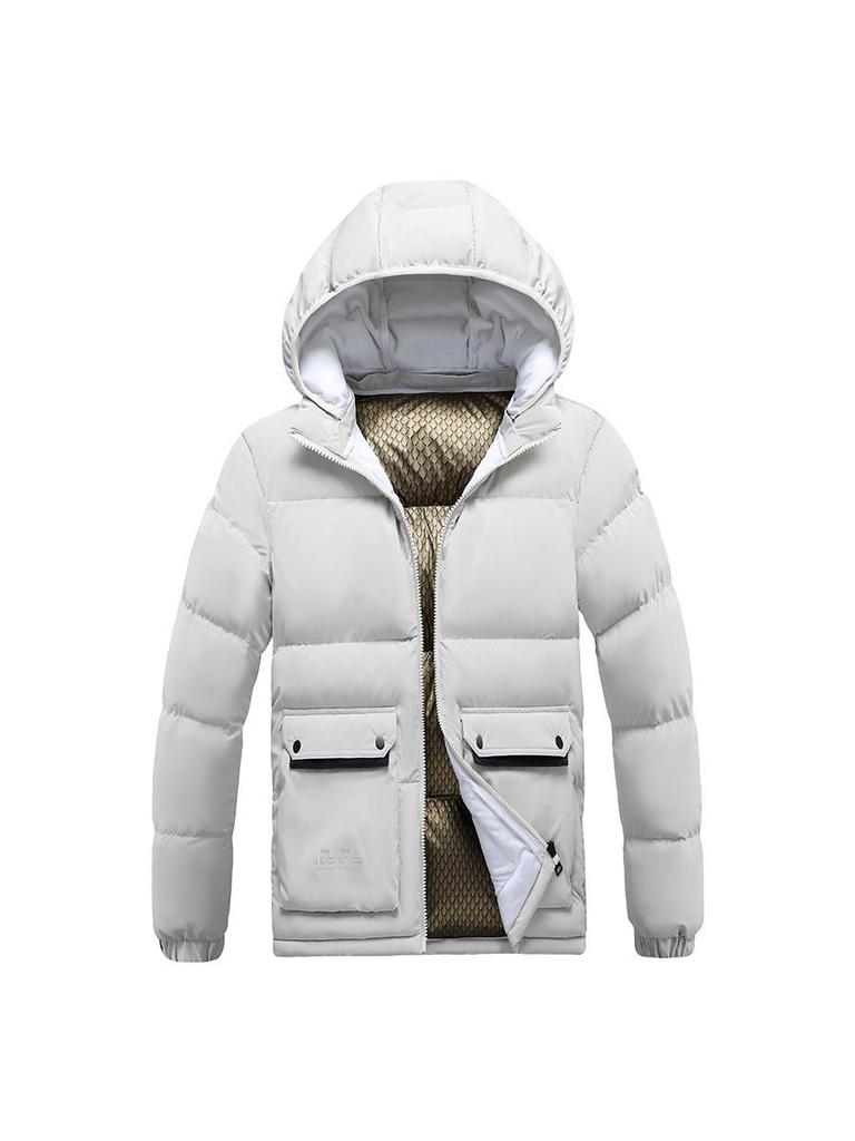 2025 Men's Winter Slim Fit Cotton Jacket with Removable Hood, Korean Style, Ribbed Trendy Design