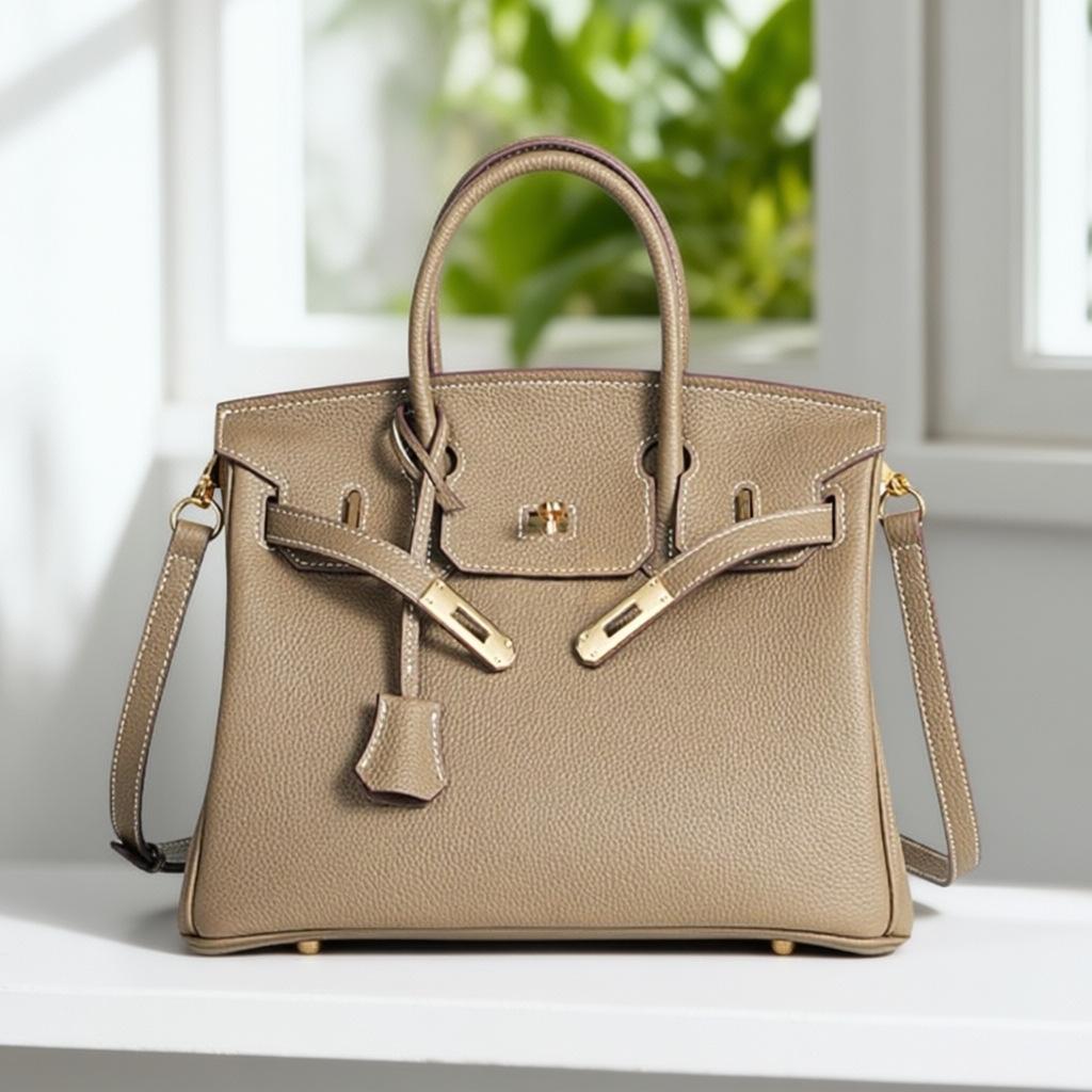 First layer cowhide + branch pattern platinum bag, genuine leather handbag, large capacity, new trendy and fashionable shoulder handbag.