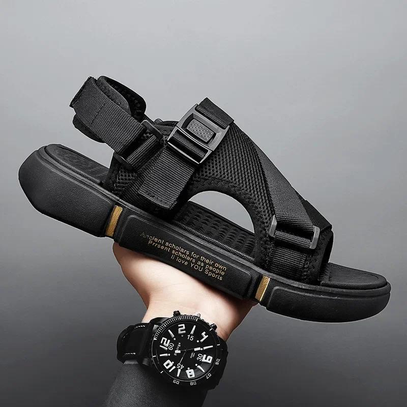 Trendy2025 New Men's Sandals Casual Sports Beach Shoes Outer Wear Two-Use Flow Open Car Men's Slippers PVC Sole Grid