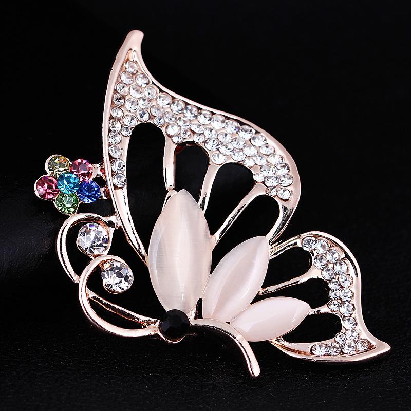 Fashion Cat's Eye Stone with Diamonds Butterfly Small Fresh Brooch Sober and Fashionable Clothing Accessories Corsage Brooch Pins Brooch Jewelry