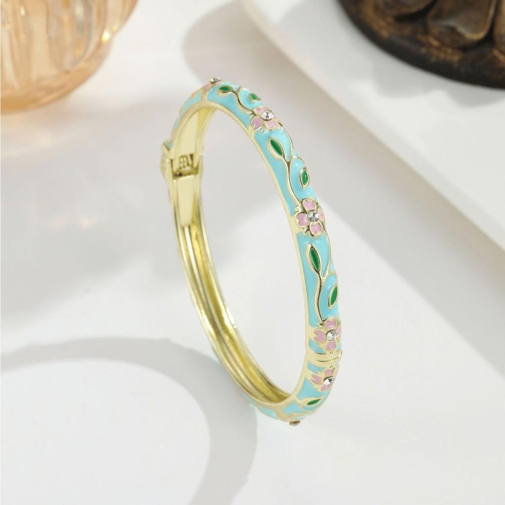 Color Plated Cloisonne Bracelet Metal Enamel Flower Bangle Enamel Bracelet Traditional Style