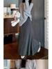 Women's High-Waist Gray Fishtail A-line Skirt – Elegant, Slimming Elastic Waist for Spring/Autumn