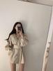 French-Inspired Lantern Sleeve White Shirt Dress for Women - Waist-Cinching, Mid-Length, Perfect for Spring and Autumn.