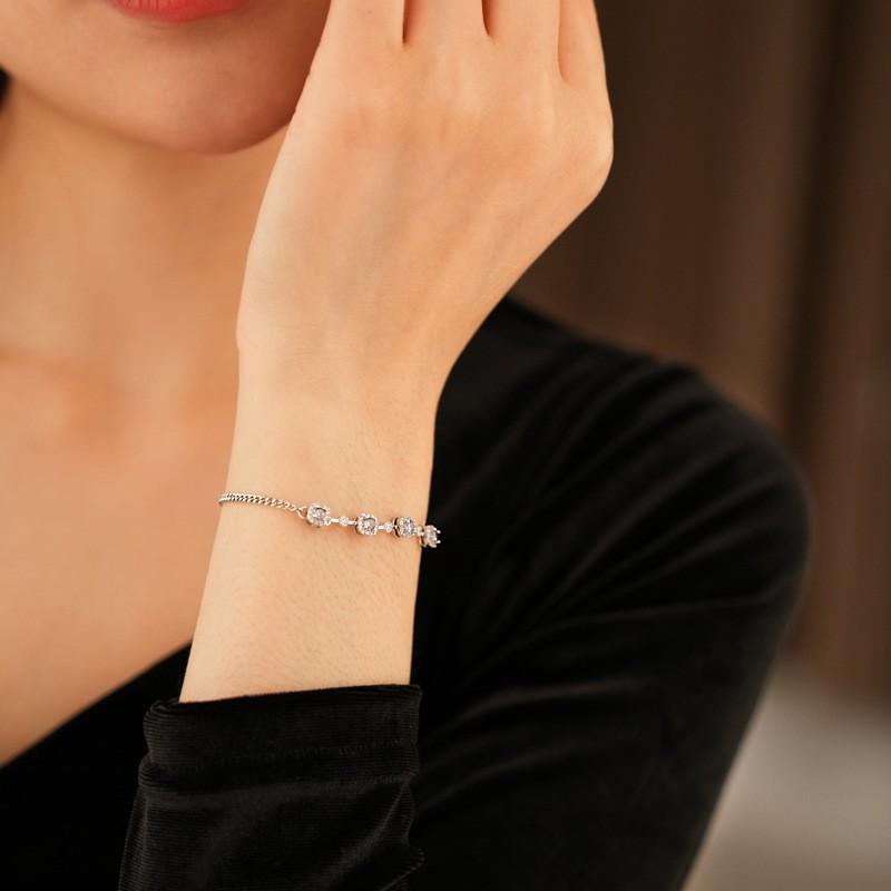 Geometric Square Zircon Crystal Bracelet Women Minimalist Elegant Adjustable Chain Jewelry Gift