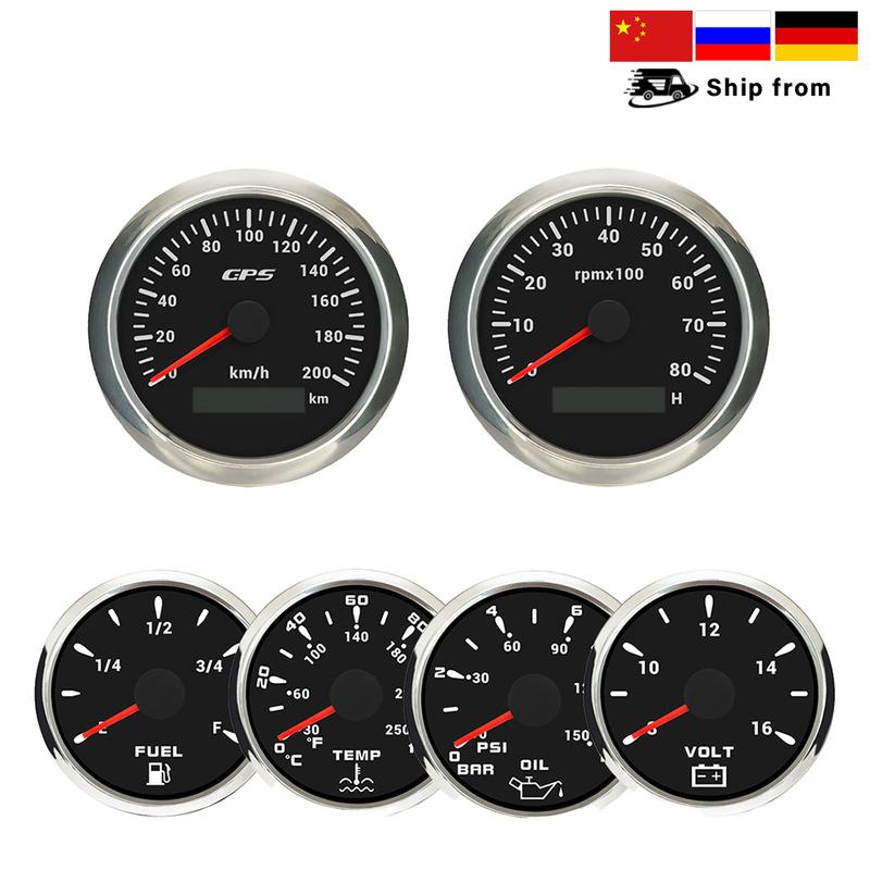 ELING 6 Gauge Set 85mm 200km/h 160MPH GPS Speedometer Tachometer 52mm 0-120℃ Water Temp Oil Pressure Fuel Level Voltmeter 12V