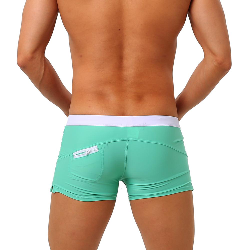 Men's Back Pocket Swimwear Short Swim Trunks Beach Shorts Sexy Mesh Boxer Briefs Comfortable Soft Breathable
