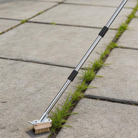 Weed Eater Crack Cleaner Manual Crevice Weeding Tool with Stainless Steel Handle Adjustable Height Moss Remover Brush