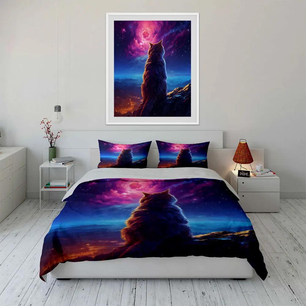 "Starry Night Cat Art Set" Soft Comfortable Duvet Cover Bedding Set Included 1*Duvet Cover & 2*Pillowcases Gift