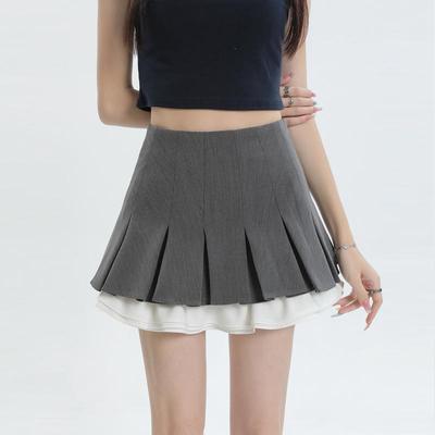 Niedlicher plissierter Minirock für Damen Dünn Schlank Rüschen Hochtailliert A-Linie Hot Girl Shorts Rock Y2k Preppy Style Kleidung