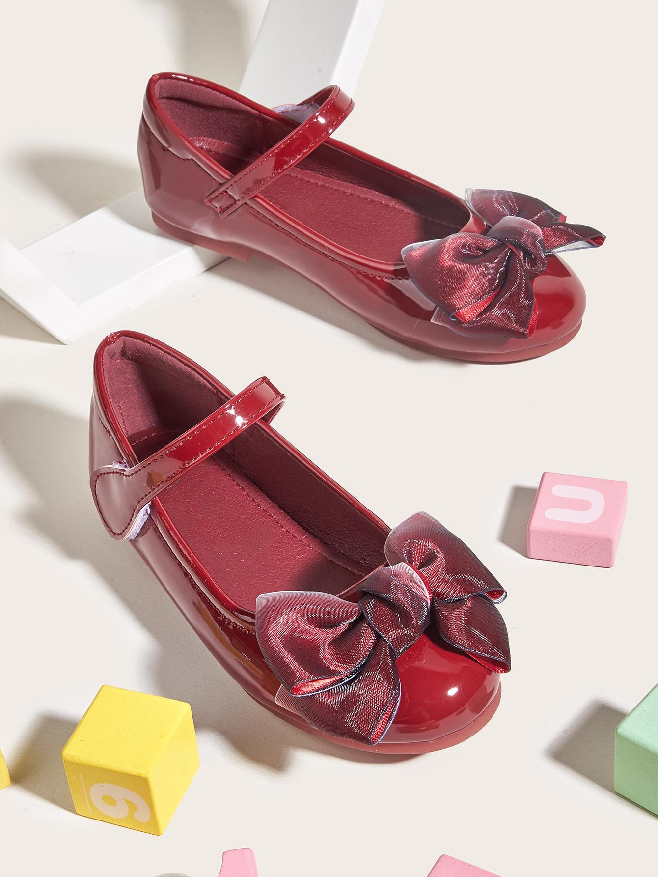 

Туфли на плоской подошве с бантом для девочек 2025 года из кожи: Лакированный, в стиле принцессы для детей 33 вино красного