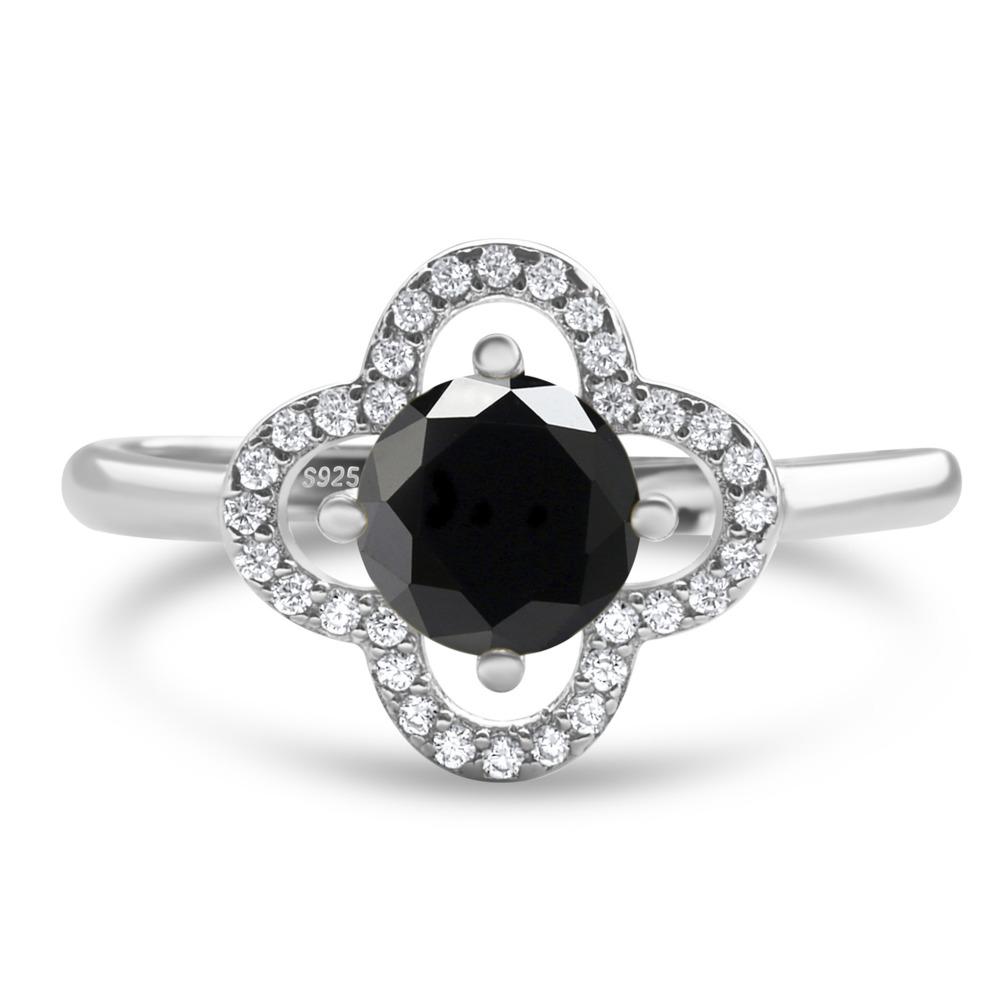 

6.5mm 925 Sterling Silver Cute Fashion Clover Adjustable Open Ring D VVS1 Exquisite Moissanite Jewelry For Women 6.5mm чорний