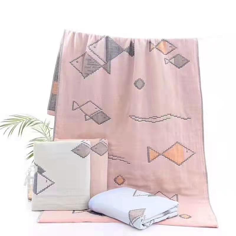 China Colored Jacquard Pure Cotton Four-Layer Gauze Bath Towel Men Women Extra-Large Adult Beach Towel Soft Absorbent