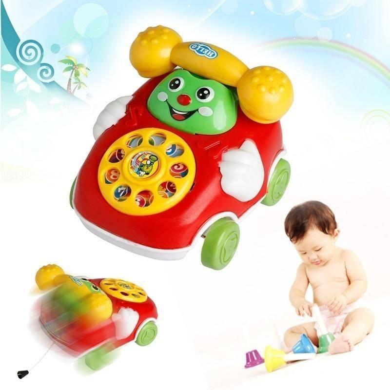 Pull Mini String Ringing Bell Telephone Model Toy Car Cartoon Educational Kids