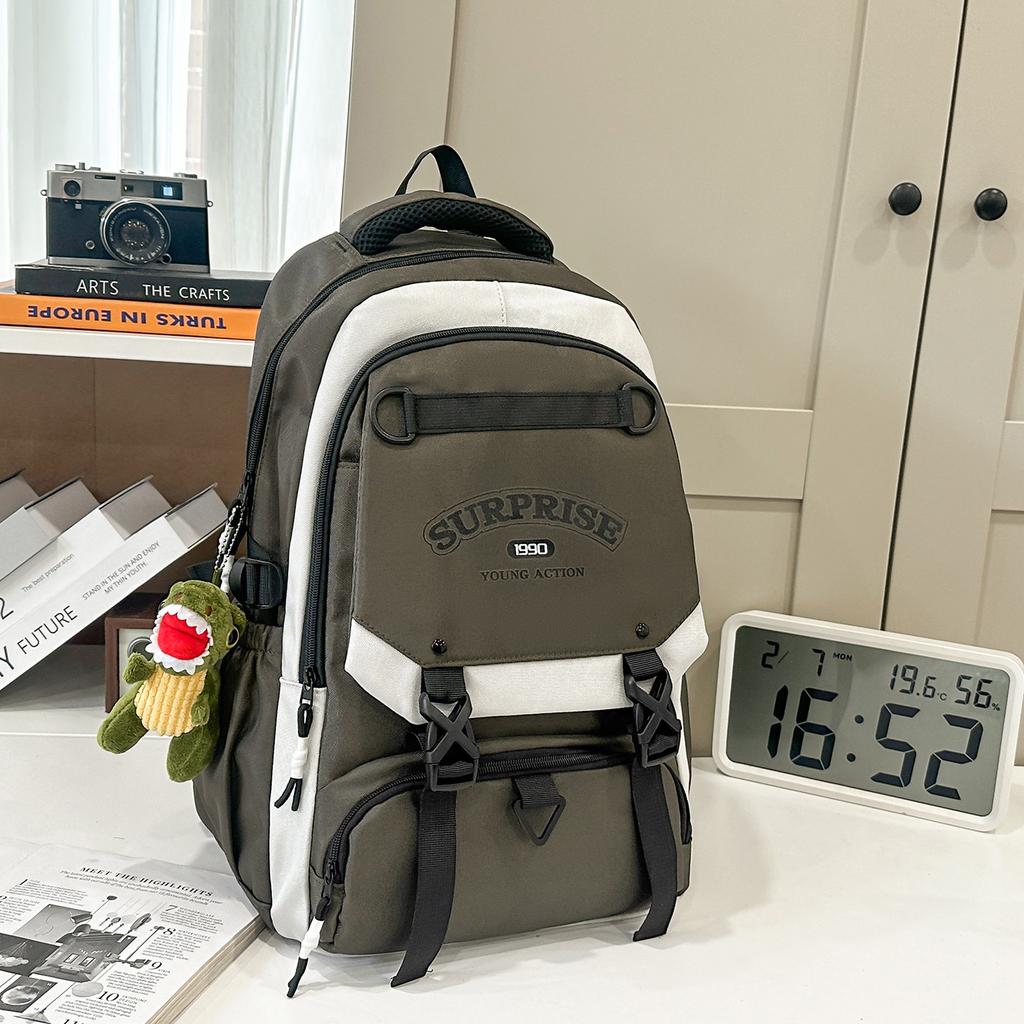 Schoolbag new trendy cool backpack large capacity male contrasting color versatile junior high school student schoolbag female casual backpack