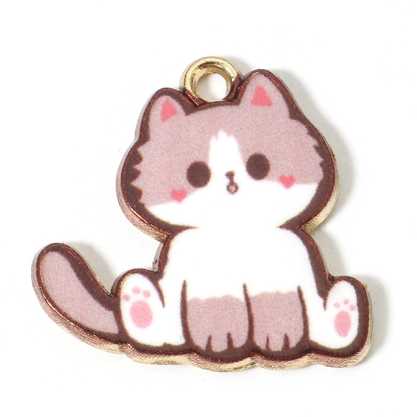 

Cute Cartoon Cat Zinc Based Alloy Charms Cat Animal Enamel Gold Color Metal Pendants For DIY Making Jewelry 20mm x 20mm, 10 PCs
