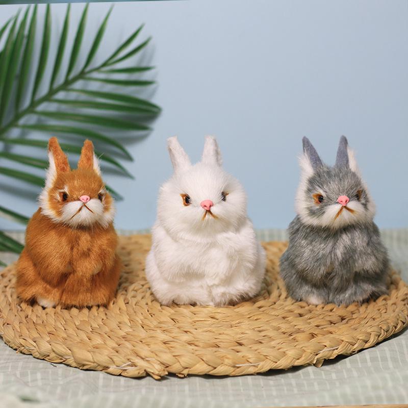 Plush Easter Bunny Figurine: Realistic Rabbit Toy & Home Decoration