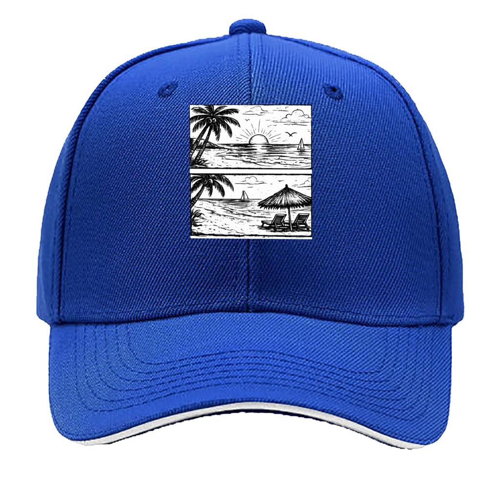 Tropical Beach Sunset Palm Tree Ocean Sailboat Sketch Sandwich Baseball Cap Unisex Women Sun Cap Outdoor Workouts Hat