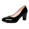 New work single shoes women's casual fashion round head soft leather Korean version medium and high heel leather shoes women's patent leather